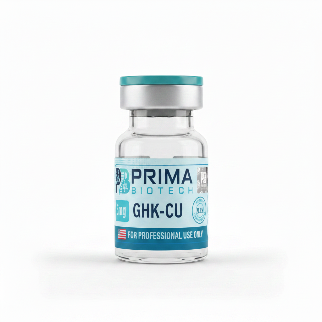 GHK-CU 100mg research peptide vial with Prima Biotech label on white background