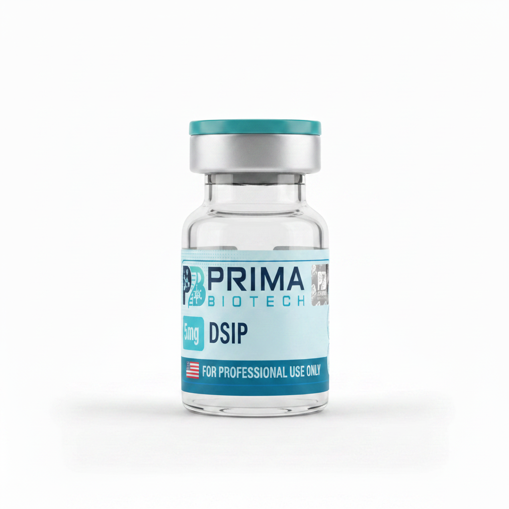 DSIP 5mg research peptide vial with Prima Biotech label on white background