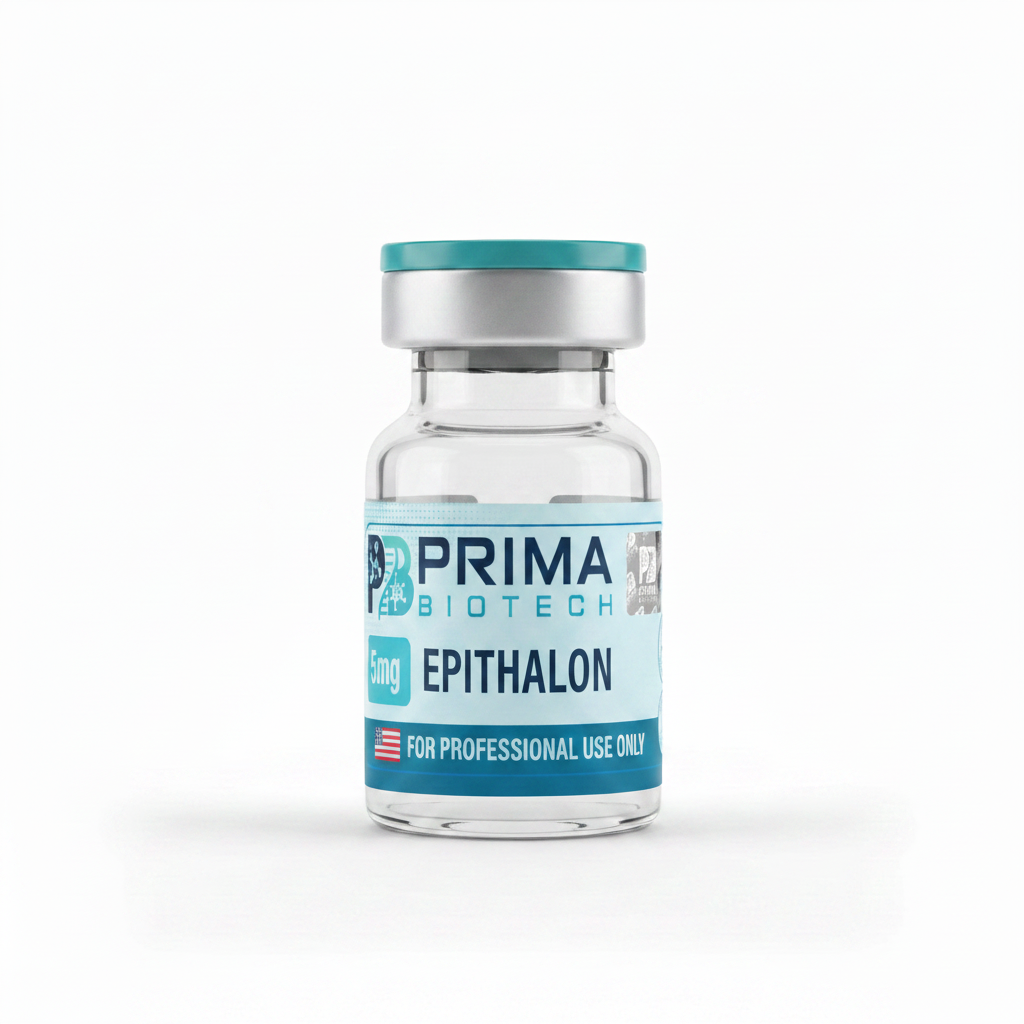 Epithalon 50mg research peptide vial with Prima Biotech label on white background