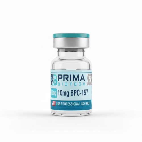 BPC-157 10mg peptide vial with teal cap in AOD-9604 style on white background