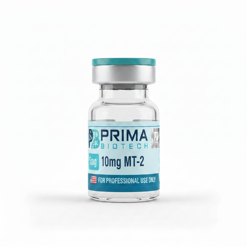 MT-2 10mg research peptide vial with Prima Biotech label on white background