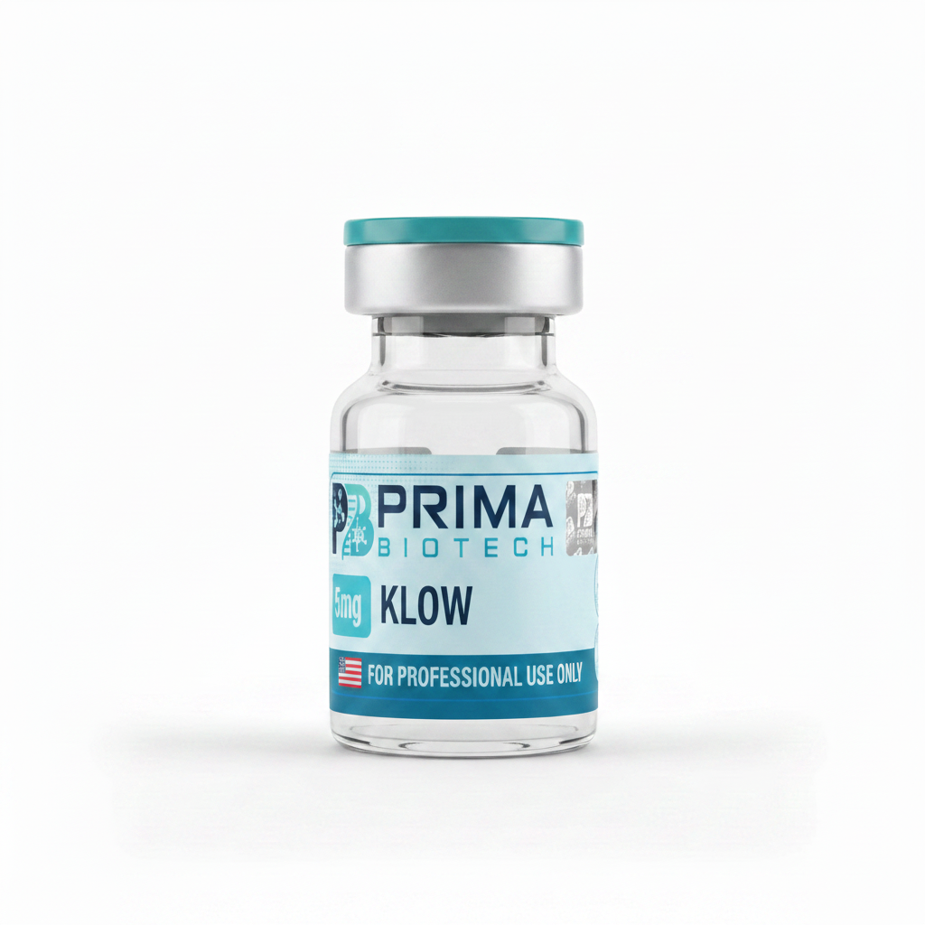 Klow 80mg research peptide vial with Prima Biotech label on white background