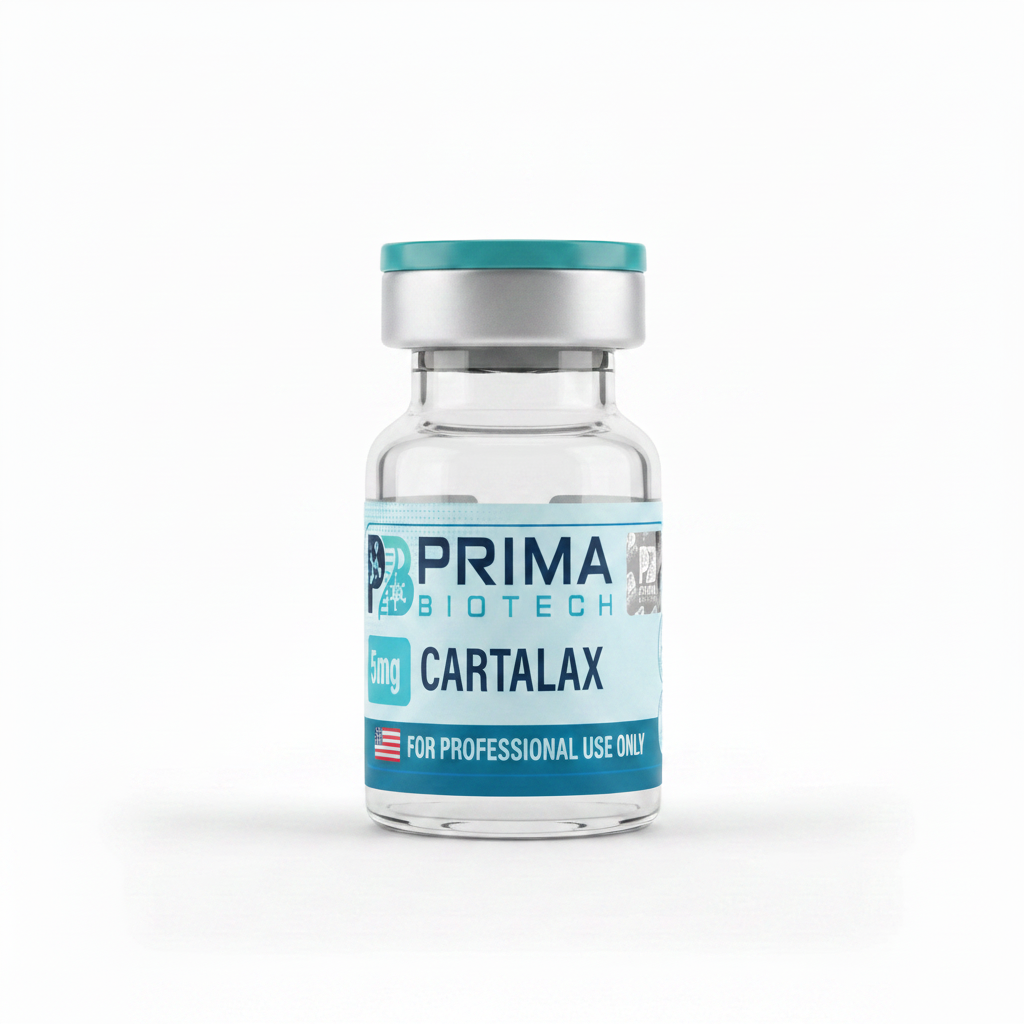 Cartalax 20mg research peptide vial with Prima Biotech label on white background